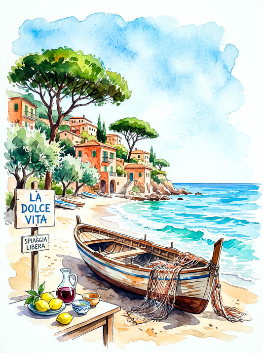 Coastal Beach Wall Decor Frame. A4. Water Colour Style - La dolca Vita