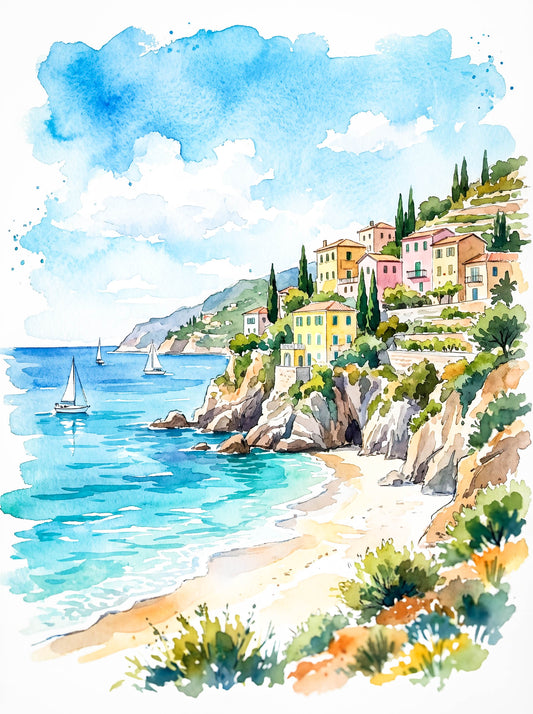 Coastal Beach Wall Decor Frame. A4. Water Colour Style