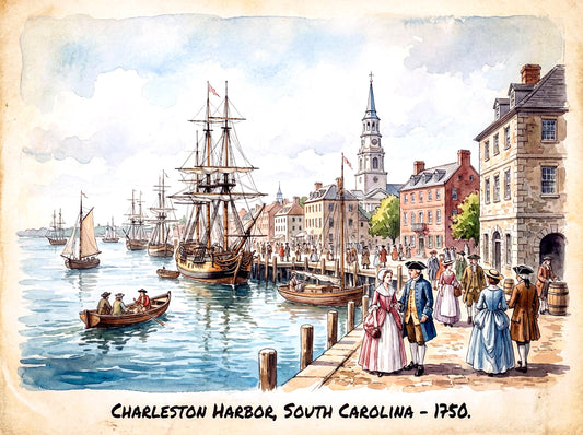 Charleston Harbour 1750AD Wall Decor Frame. A4 size