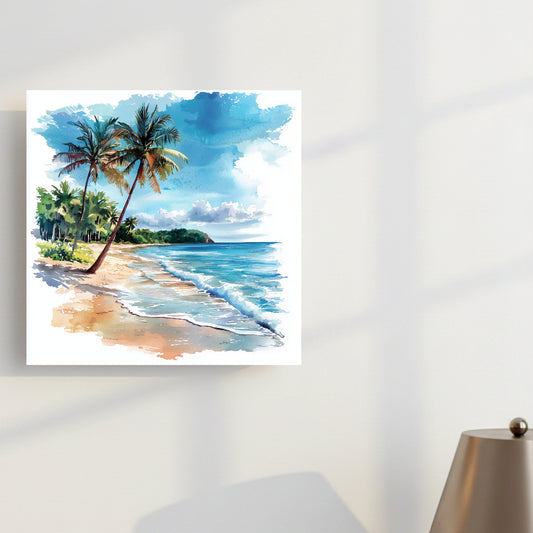 Tropical Beach Scene – Square Photo Frame (Desk & Wall Display | In-Built Frame | 6x6)