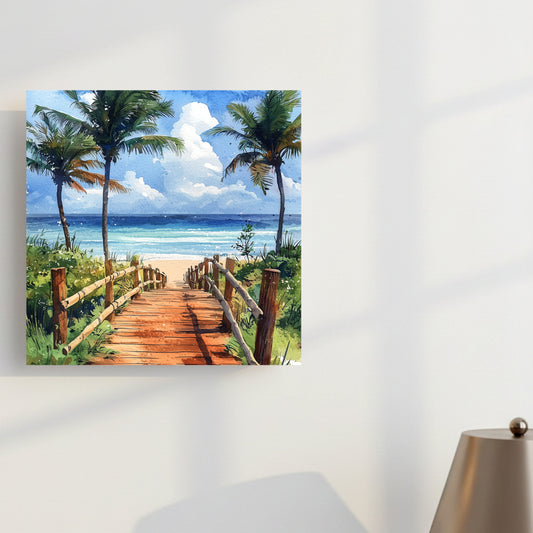 Tropical Beach Scene –3 Square Photo Frame (Desk & Wall Display | In-Built Frame | 6x6