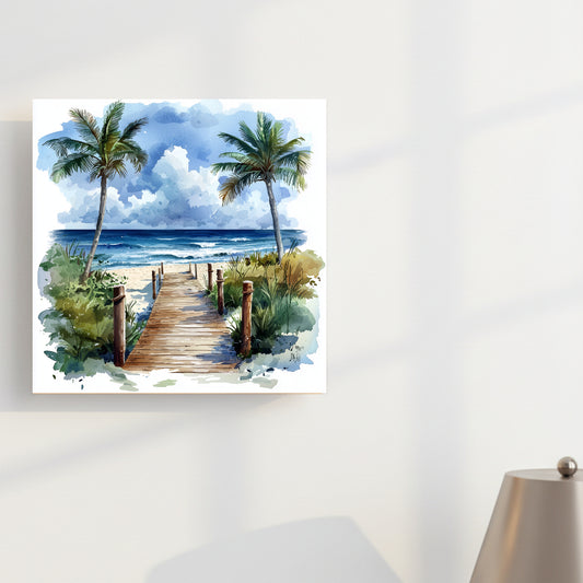 Tropical Beach Scene –4 Square Photo Frame (Desk & Wall Display | In-Built Frame | 6x6