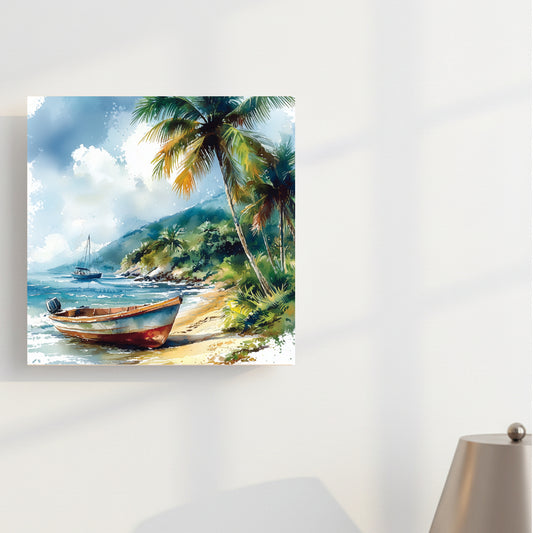 Tropical Beach Scene –5 Square Photo Frame (Desk & Wall Display | In-Built Frame | 6x6