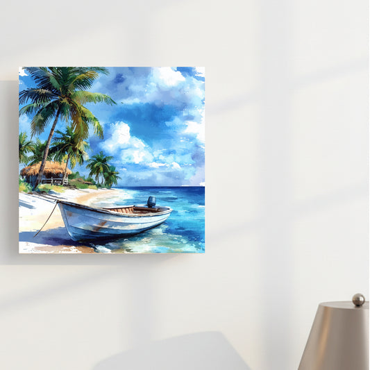 Tropical Beach Scene –6 Square Photo Frame (Desk & Wall Display | In-Built Frame | 6x6